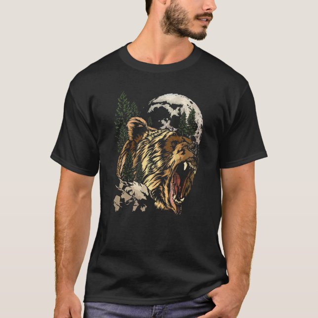 Camiseta Urso Grizzle Vento Selvagem Natureza Espirituosa T (Frente)