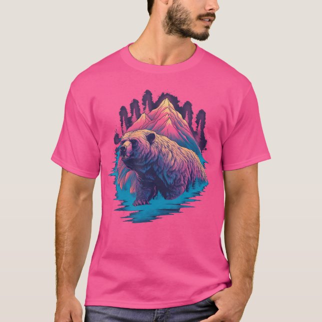 Camiseta Urso Grizzly ao ar livre do Alasca caçando caminhõ (Frente)