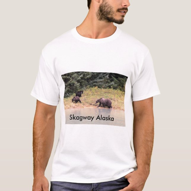 Camiseta Urso Grizzly e 2 filhotes, fotografia (Frente)