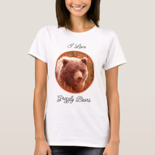 Camiseta Urso Grizzly na Pintura de Arte Selvagem com Algas