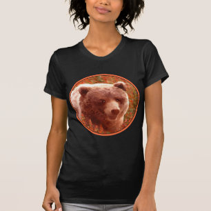 Camiseta Urso Grizzly na Pintura de Arte Selvagem com Algas