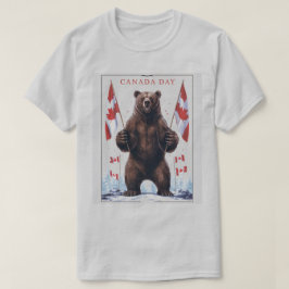Camiseta Urso Grizzly Segurando Bandeiras Canadianas