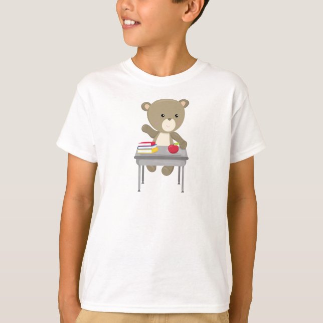 Camiseta Urso Indo Para A Escola, Urso Bonito, Urso Castanh (Frente)