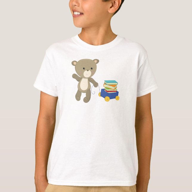Camiseta Urso Indo Para A Escola, Urso Marrom, Urso Bonito, (Frente)