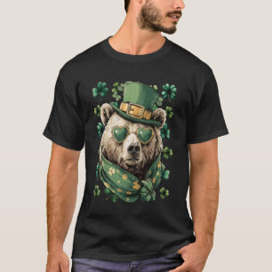 Camiseta Urso Irlandês com Óculos de Sol Corações Trevos St