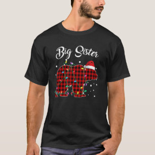 Camiseta Urso Irmã Grande da Xadrez Vermelha Correspondendo