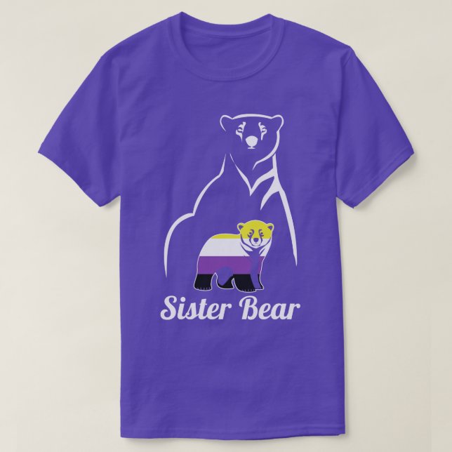 Camiseta Urso Irmã Não Binário LGBT Enby Orgulho Não Binári (Frente do Design)