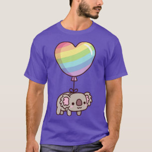 Camiseta Urso Koala Bonito Com Balão De Coração Arco-Íris