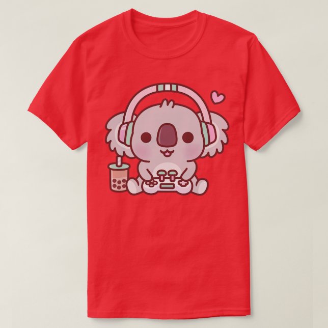 Camiseta Urso Koala Bonito Com Fones de ouvido E Console De (Frente do Design)