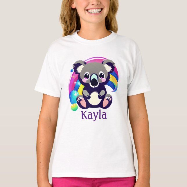 Camiseta Urso Koala Personalizado e Arco-íris (Frente)