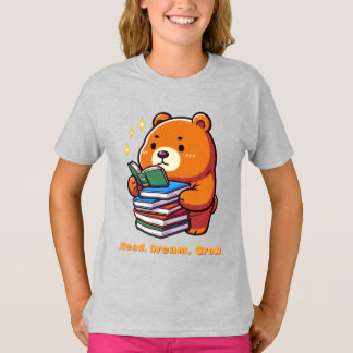 Camiseta Urso Leitor Fofo com Livros Kawaii