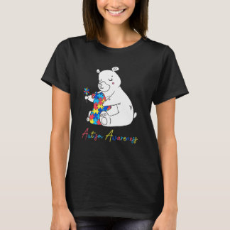 Camiseta Urso Mãe Conscientização Autismo Abraçando Puzzle