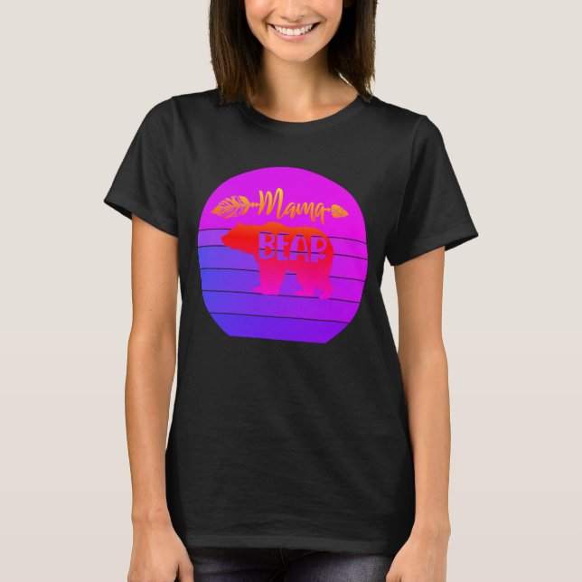 Camiseta Urso Mãe do Pôr do Sol Retro (Frente)