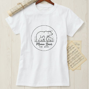 Camiseta Urso Mãe EST 2025 Logotipo em Linha Arte