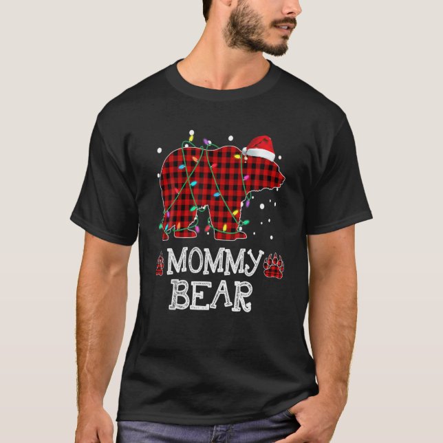 Camiseta Urso mamãe Vermelho Buffalo Mamãe Urso-Xadrez Paja (Frente)