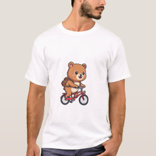 Camiseta Urso Marrom Alegre Andando de Bicicleta Vermelha