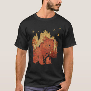 Camiseta Urso Marrom ao ar livre Árvores Florestais do Outo