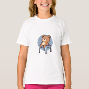 Camiseta Urso Marrom Gorducho em Banco Azul Crianças