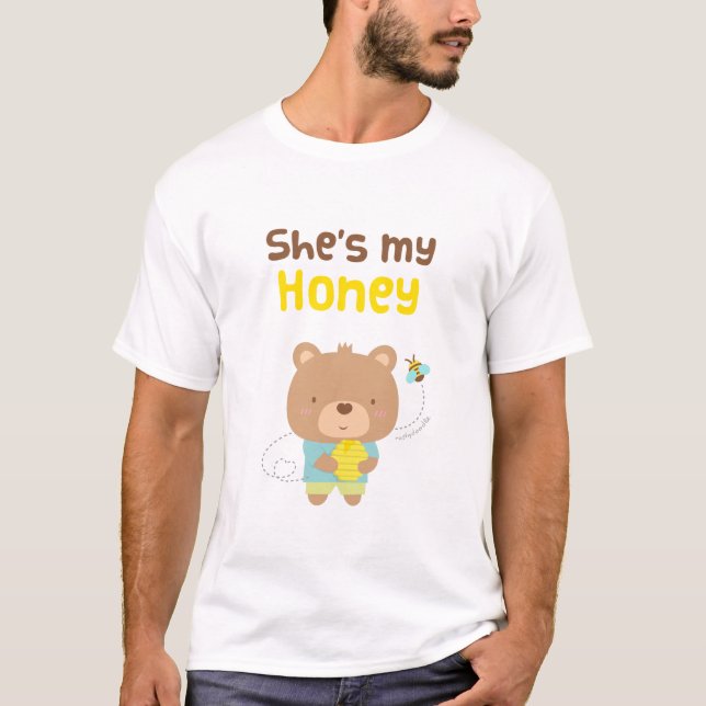 Camiseta Urso masculino e abelha do casal Amusing bonito (Frente)