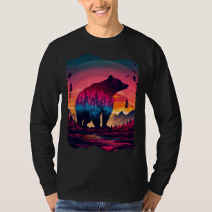 Camiseta Urso Na Natureza Com Montanhas E Árvores Colorido