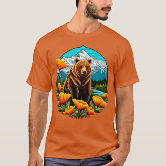 Camiseta Urso Na Paisagem Montanhosa, Cercado Por Laranja