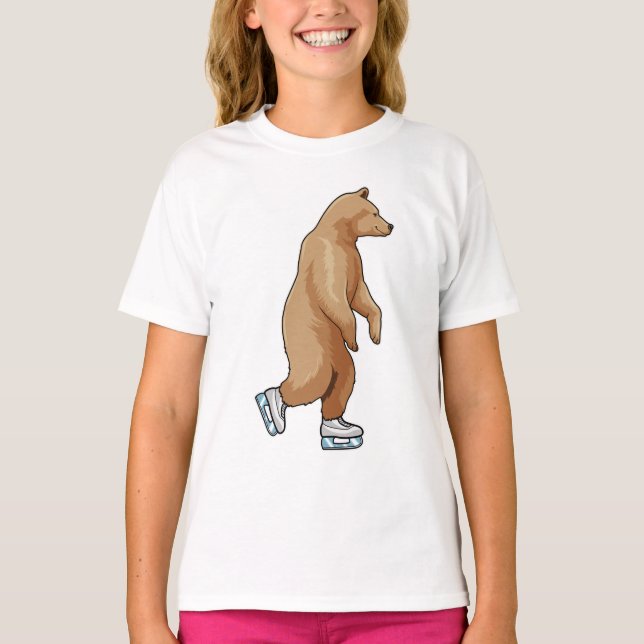 Camiseta Urso na patinação de gelo com skates de gelo (Frente)