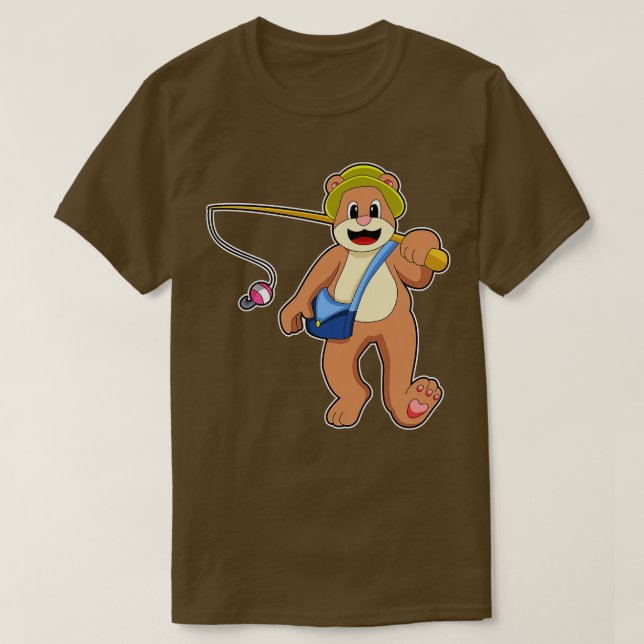 Camiseta Urso na pesca com a vara de pesca 1 (Frente do Design)
