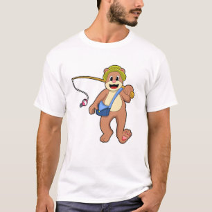 Camiseta Urso na pesca com vara de pesca