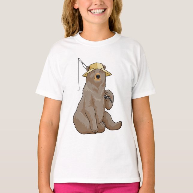 Camiseta Urso na pesca com vara de pesca (Frente)