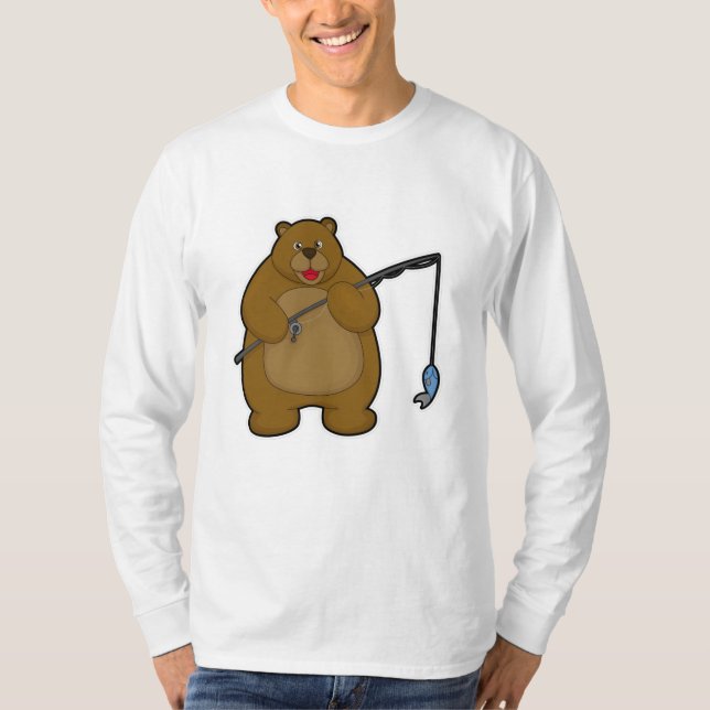 Camiseta Urso na pesca com vara de pesca e peixe (Frente)