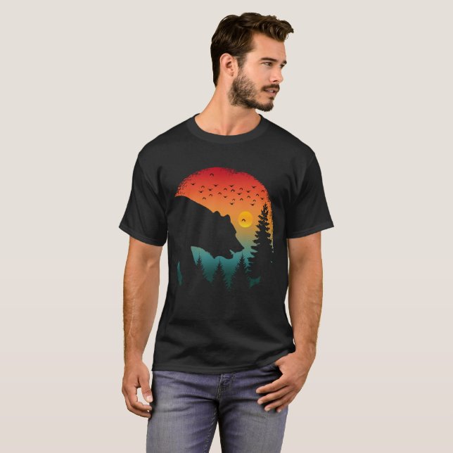 Camiseta Urso Na Vintagem Da Floresta (Frente Completa)
