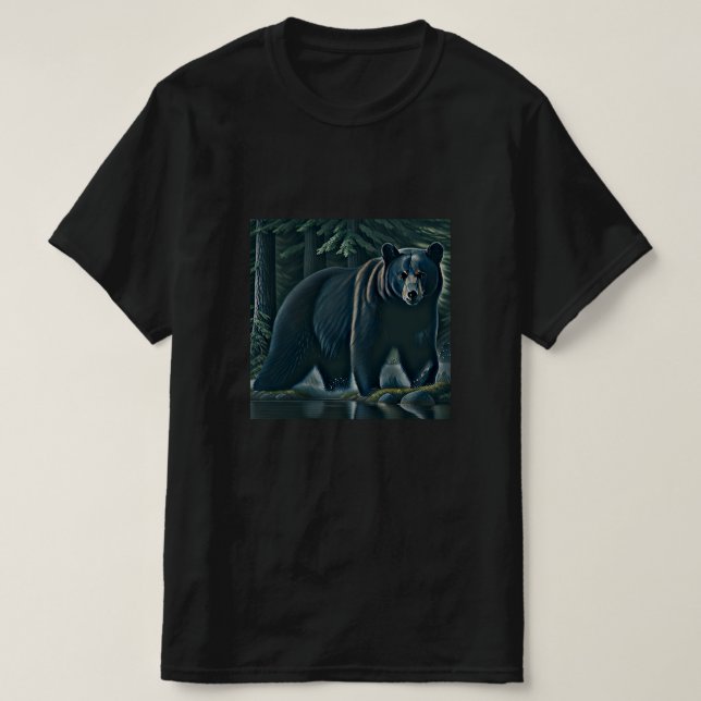 Camiseta Urso Negro Majestoso Da Floresta Norte (Frente do Design)