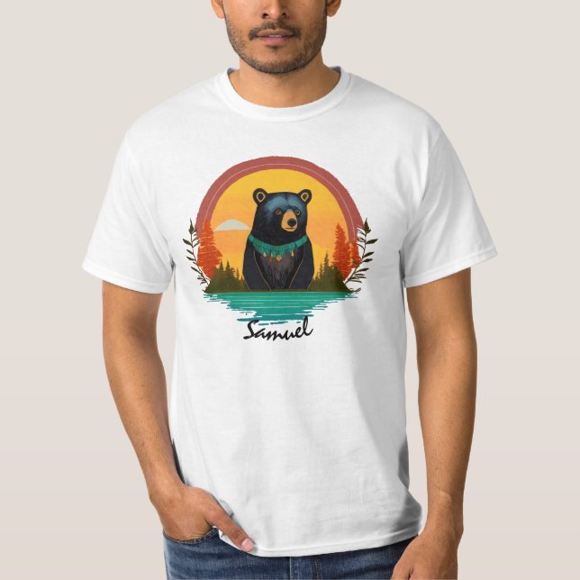 Camiseta Urso Negro no colar nativo americano (Frente)
