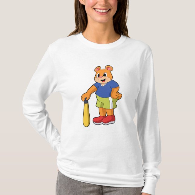Camiseta Urso no Baseball com Baco de Beisebol (Frente)