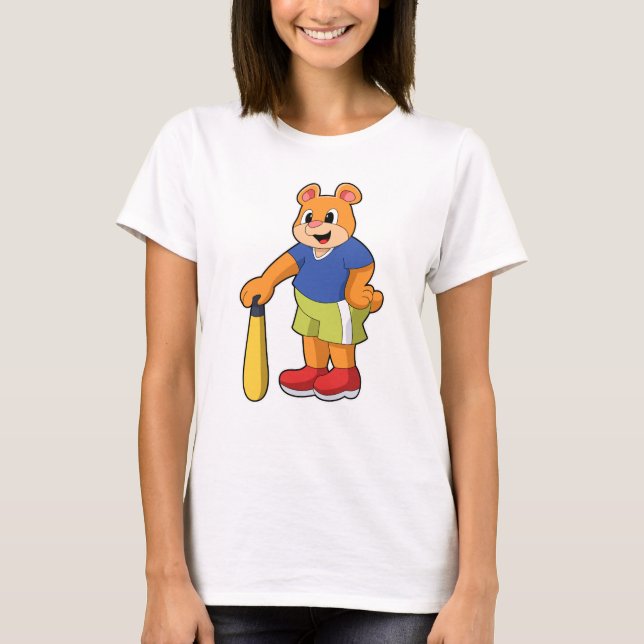Camiseta Urso no Baseball com Baco de Beisebol (Frente)