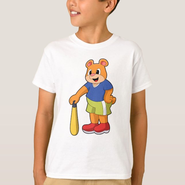 Camiseta Urso no Baseball com Baco de Beisebol (Frente)