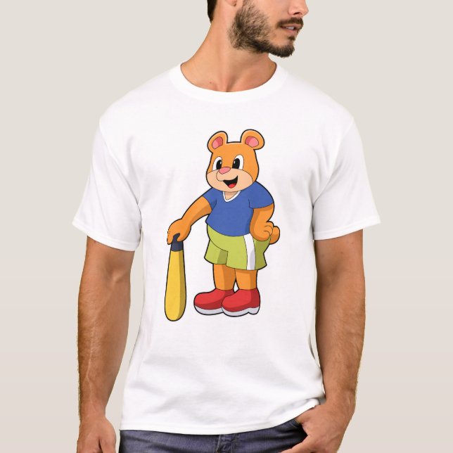 Camiseta Urso no Baseball com Baco de Beisebol (Frente)