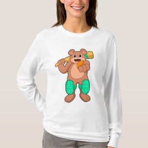 Camiseta Urso no Cricket com bastão de Cricket
