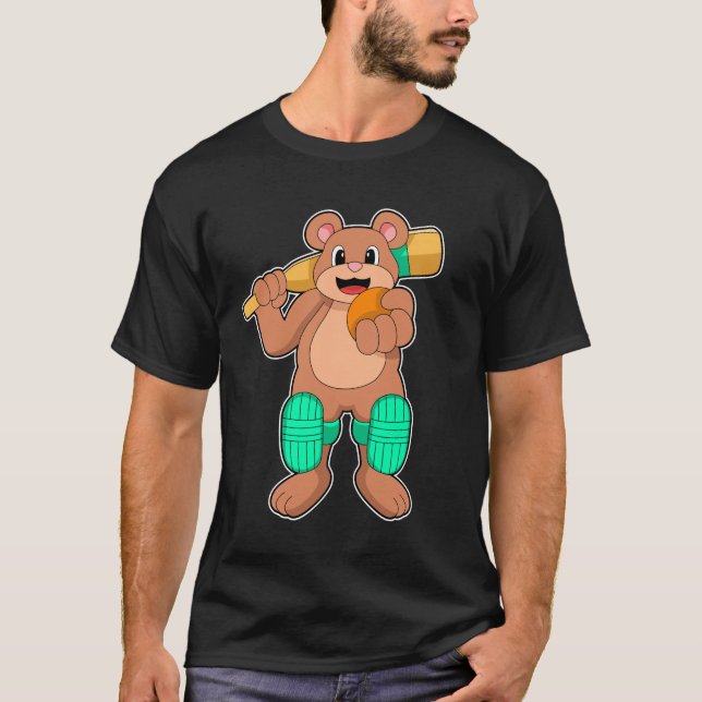 Camiseta Urso no Cricket com bastão de Cricket (Frente)