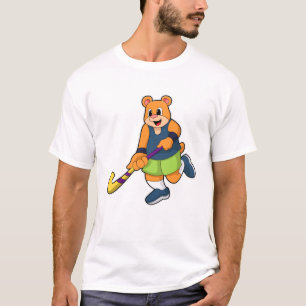 Camiseta Urso no Hockey com Taco de Hóquei