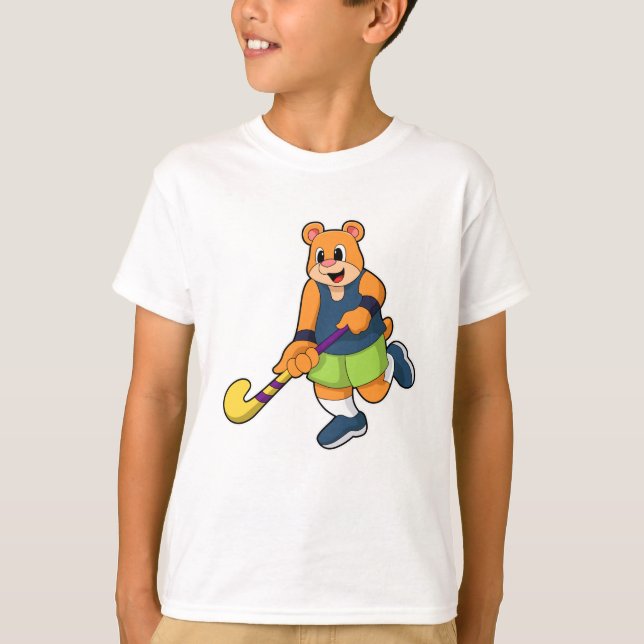 Camiseta Urso no Hockey com Taco de Hóquei (Frente)