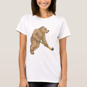 Camiseta Urso no Hockey com Taco de Hóquei