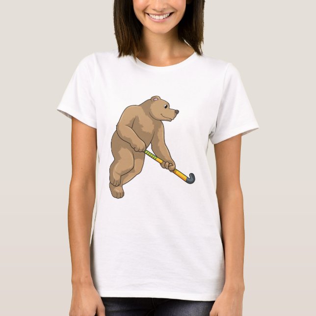 Camiseta Urso no Hockey com Taco de Hóquei (Frente)