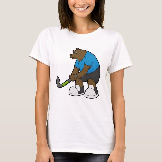 Camiseta Urso no Hóquei com bastão de Hóquei (Frente)