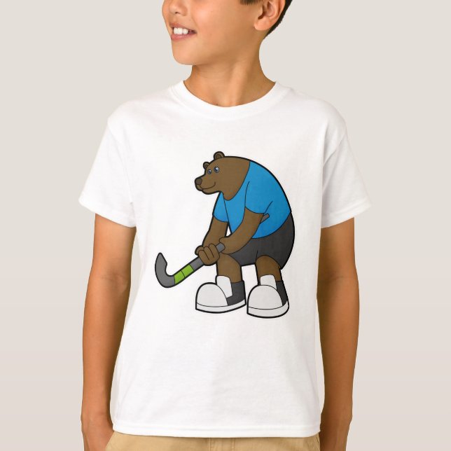 Camiseta Urso no Hóquei com bastão de Hóquei (Frente)