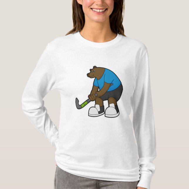 Camiseta Urso no hóquei com taco de hóquei (Frente)