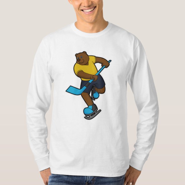 Camiseta Urso no hóquei no gelo com bastão de hóquei no gel (Frente)