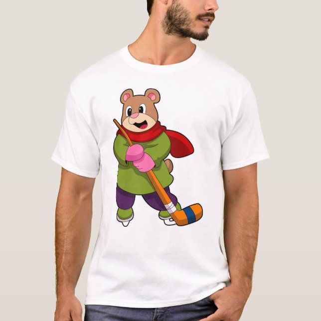 Camiseta Urso no hóquei no gelo com bastão de hóquei no gel (Frente)