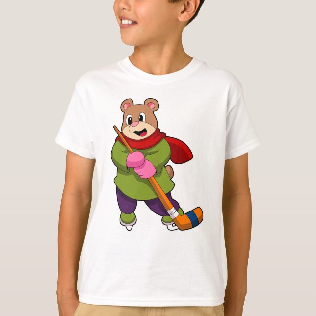 Camiseta Urso no hóquei no gelo com bastão de hóquei no gel (Frente)