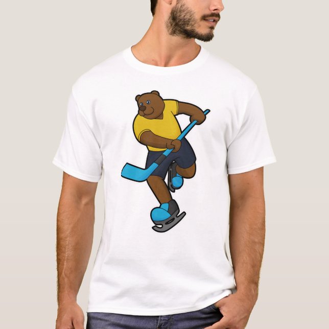 Camiseta Urso no hóquei no gelo com bastão de hóquei no gel (Frente)